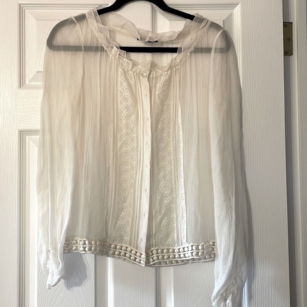 Elie Tahari Sheer Button Down Blouse - Size XS